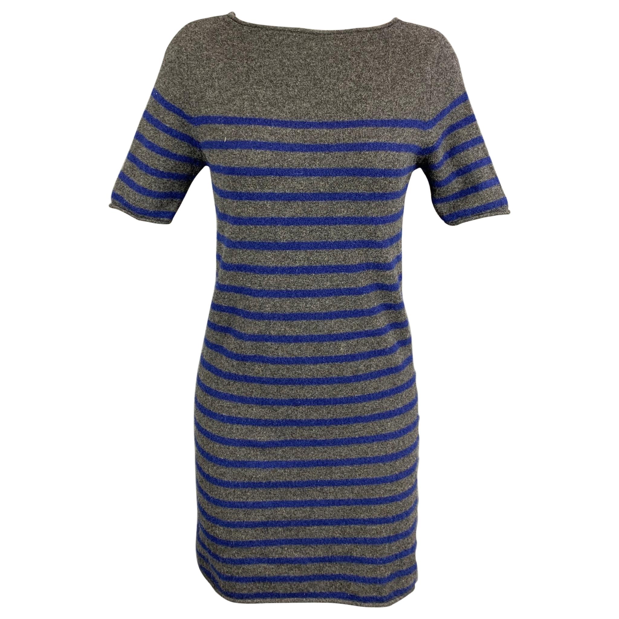 Navy Knitted Stripe Cashmere Dress ...